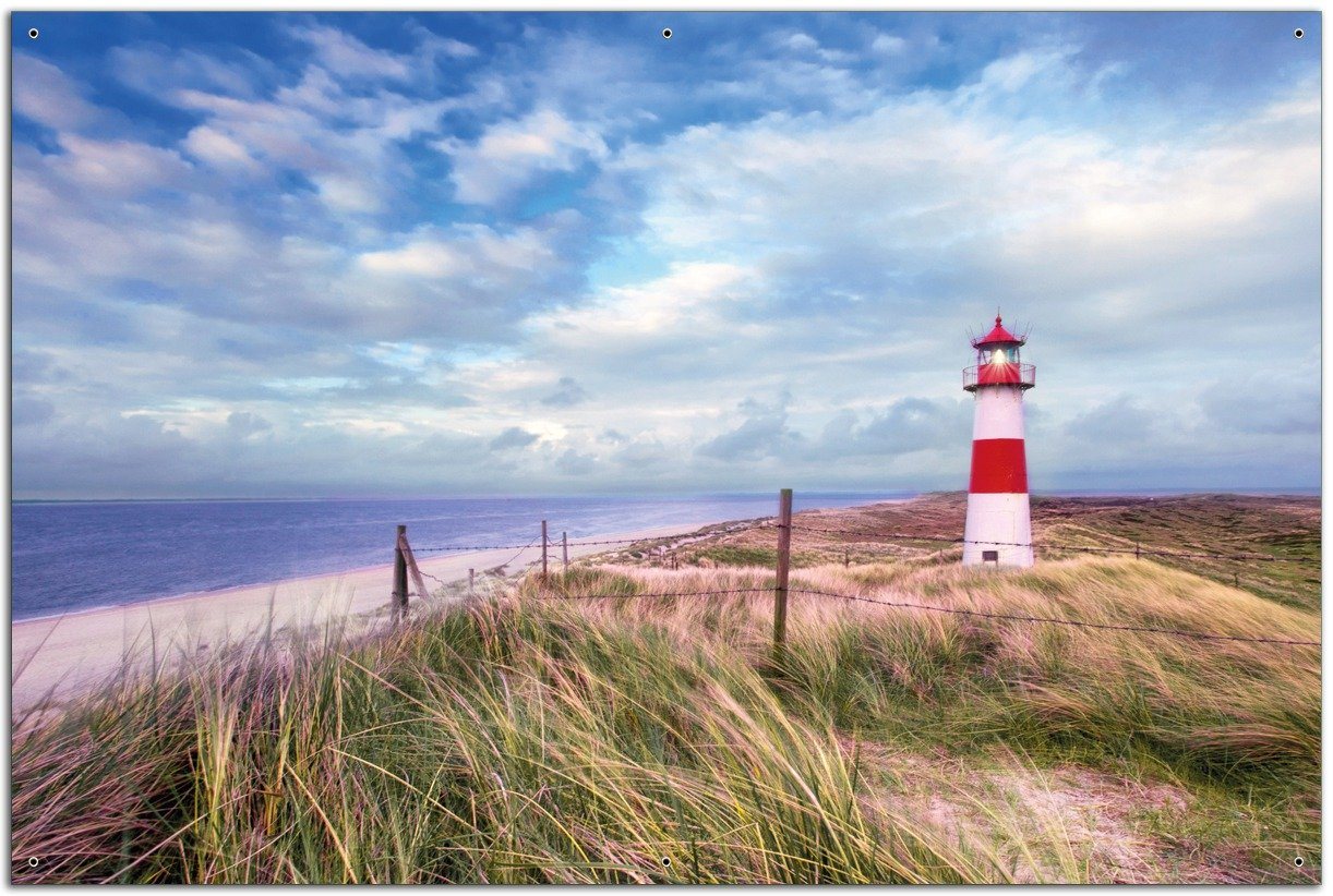 Wallario Sichtschutzzaunmatten Leuchtturm am Strand von Sylt von Wallario