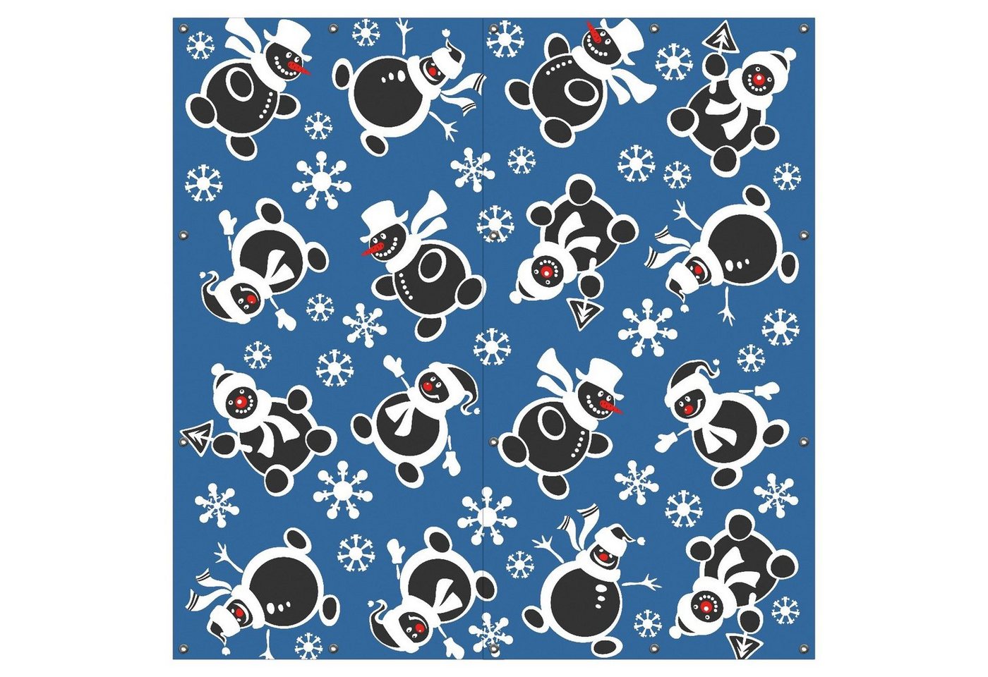 Wallario Sichtschutzzaunmatten Lustige schwarze Schneemänner mit weißen Hüten mit Schneeflocken von Wallario