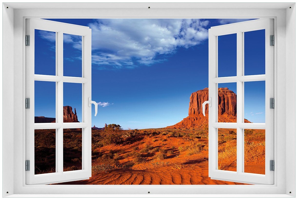 Wallario Sichtschutzzaunmatten Monument Valley am Abend I, mit Fenster-Illusion von Wallario