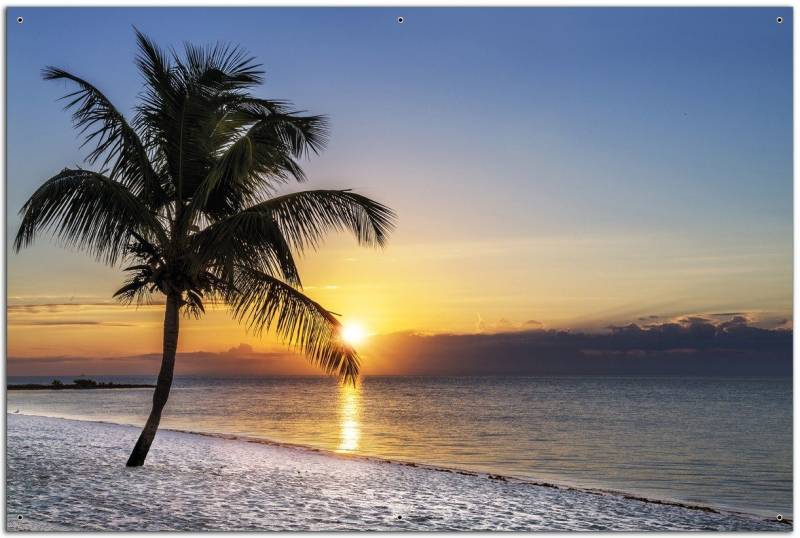 Wallario Sichtschutzzaunmatten Palme am Strand - Sonnenuntergang über dem Meer von Wallario