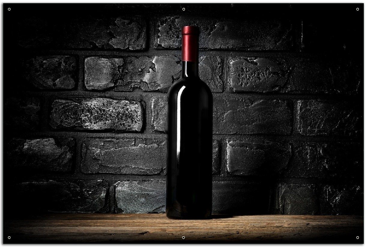 Wallario Sichtschutzzaunmatten Rotwein-Flasche am Abend von Wallario