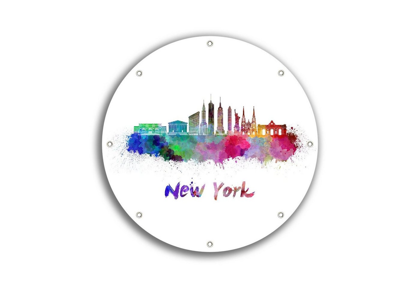 Wallario Sichtschutzzaunmatten Städte als Aquarell - Skyline von New York, rund von Wallario