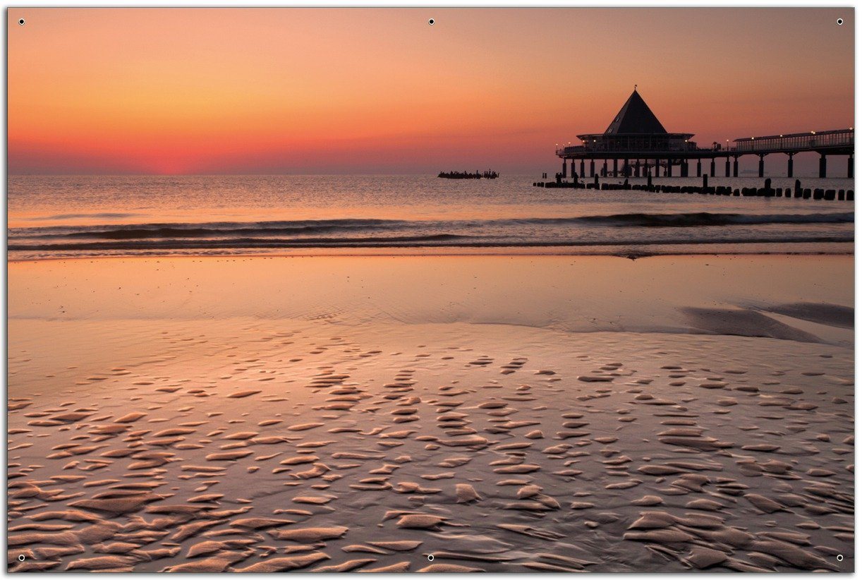 Wallario Sichtschutzzaunmatten Strand am Abend - Seebrücke am Ostseebad Heringsdorf von Wallario