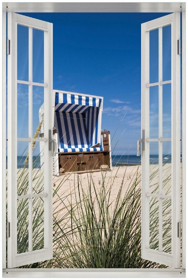 Wallario Sichtschutzzaunmatten Strandkorb, mit Fenster-Illusion von Wallario