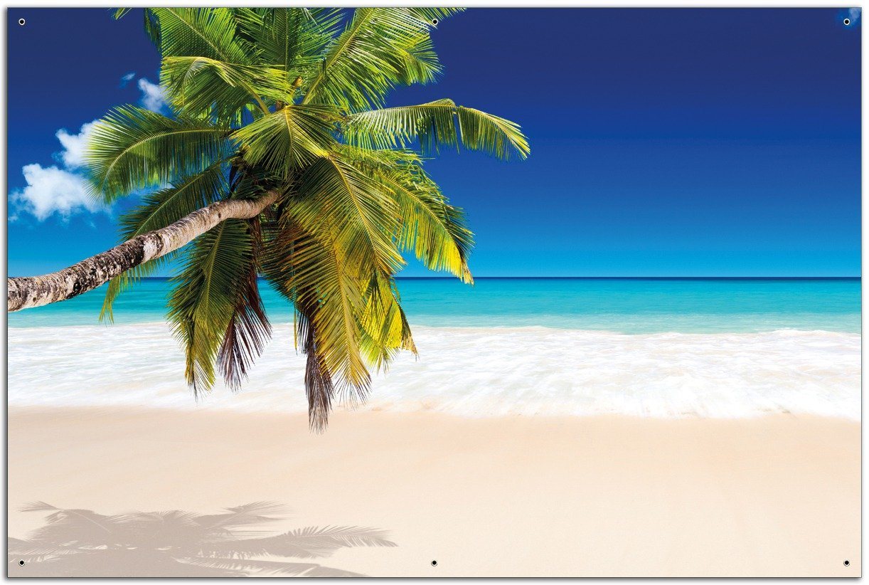 Wallario Sichtschutzzaunmatten Südseestrand in der Karibik mit Palme von Wallario