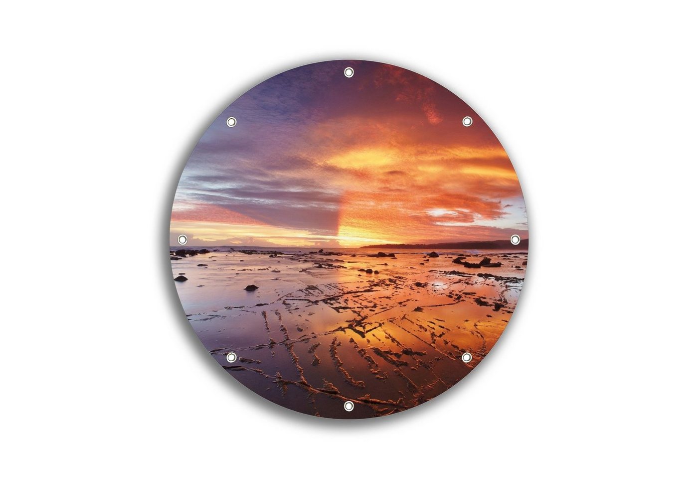 Wallario Sichtschutzzaunmatten Wattwanderung am Meer bei Sonnenuntergang, rund von Wallario
