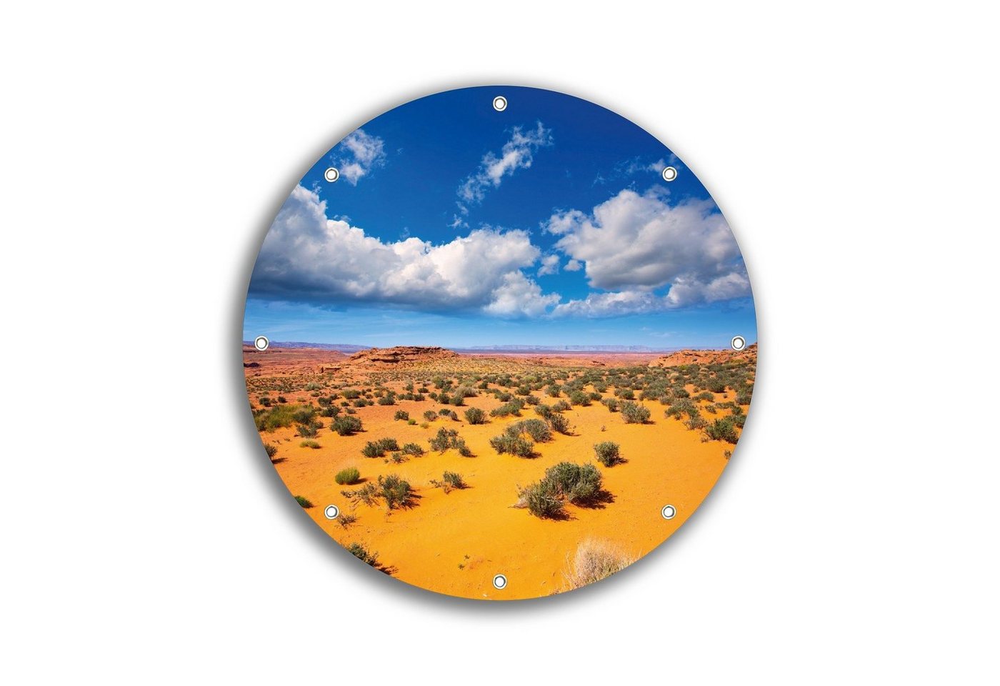 Wallario Sichtschutzzaunmatten Wüste in Arizona - blauer Himmel mit Wolken I, rund von Wallario