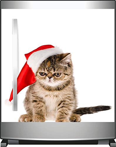 Wallario Sticker/Aufkleber für Kühlschrank/Geschirrspüler/Küchenschränke, Selbstklebende Folie - 60 x 60 cm, Motiv: Ich Hasse Weihnachten - mürrische Katze mit Weihnachtsmütze von Wallario
