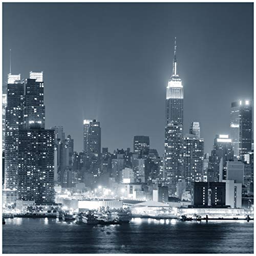 Wallario Sticker/Aufkleber für Kühlschrank/Geschirrspüler/Küchenschränke, Selbstklebende Folie - 60 x 60 cm, Motiv: New York Skyline - Schwarz Weiß Blau von Wallario