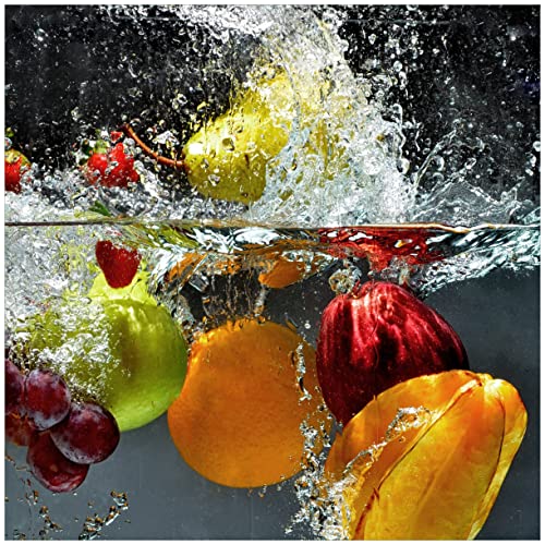 Wallario Sticker/Aufkleber für Kühlschrank/Geschirrspüler/Küchenschränke, Selbstklebende Folie - 60 x 60 cm, Motiv: Früchte im und unter Wasser - Splashing Fruits von Wallario