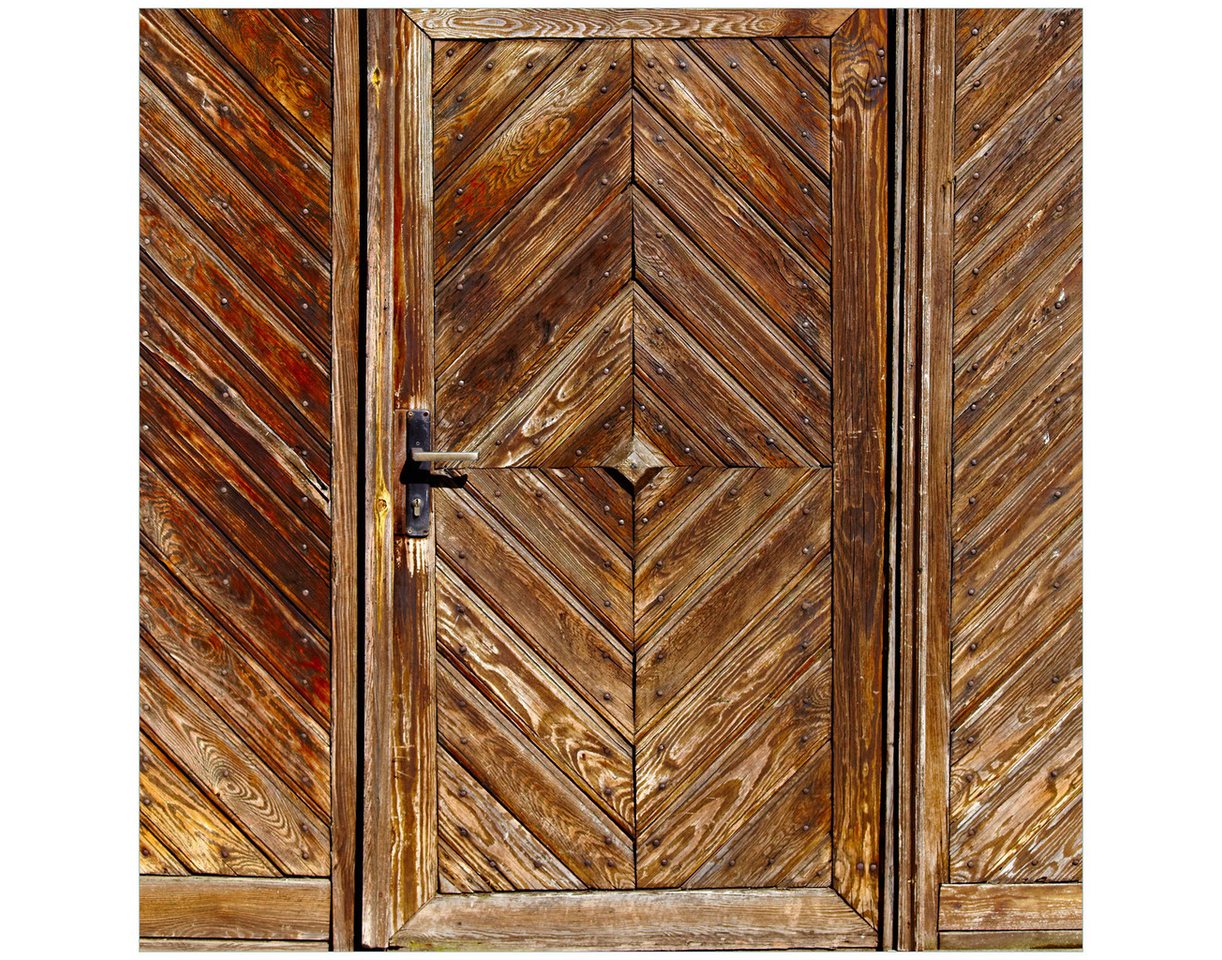 Wallario Tischplatte Alte Holztür mit diagonalem Muster (1 St), für Ikea Lack Tisch geeignet von Wallario