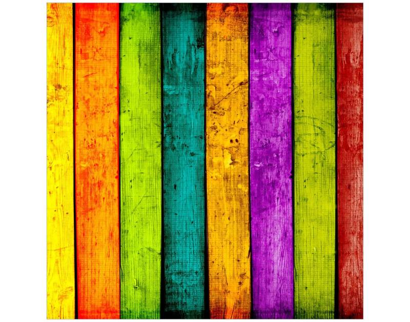 Wallario Tischplatte Buntes Holz - bunte Streifen mit Farbe und Holzstruktur (1 St), für Ikea Lack Tisch geeignet von Wallario