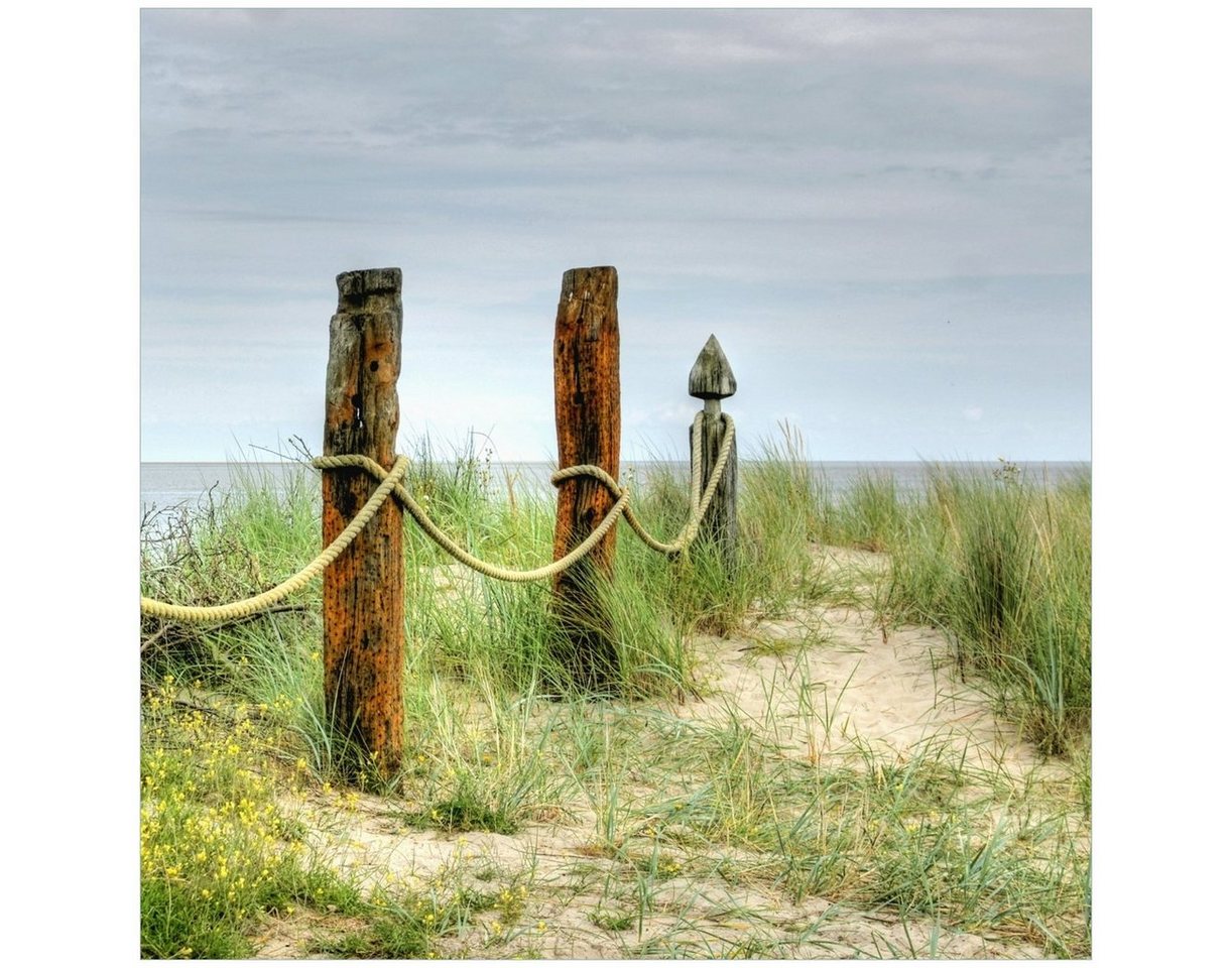 Wallario Tischplatte Düne am Strand mit Holzpfahl (1 St), für Ikea Lack Tisch geeignet von Wallario