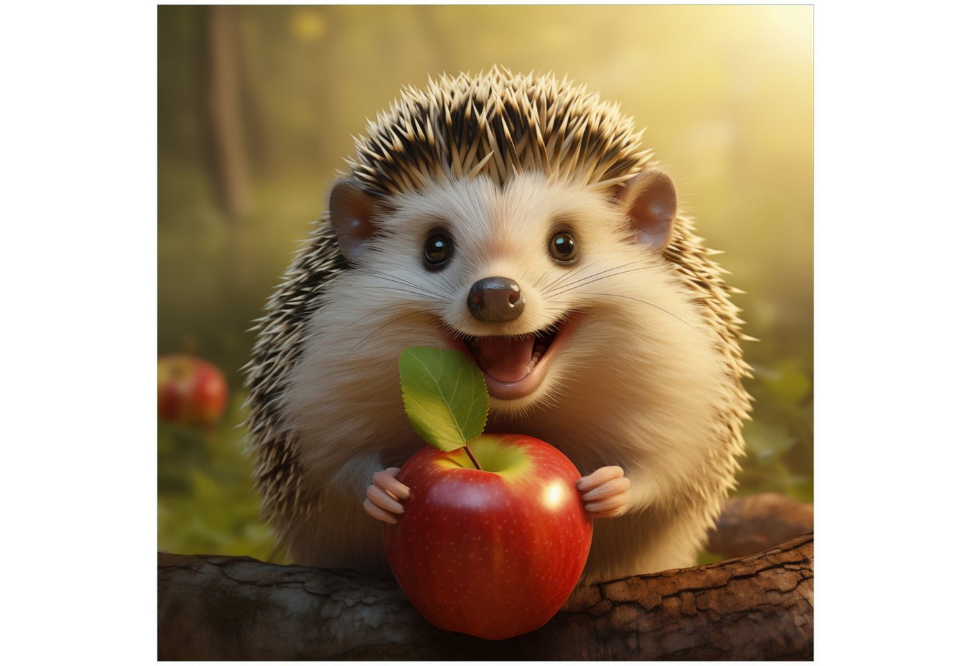 Wallario Tischplatte Lächelnder Igel mit Apfel (1 St), für Ikea Lack Tisch geeignet von Wallario