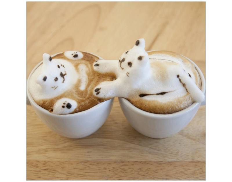 Wallario Tischplatte Süße Milchschaum Katzen auf Kaffee (1 St), für Ikea Lack Tisch geeignet von Wallario