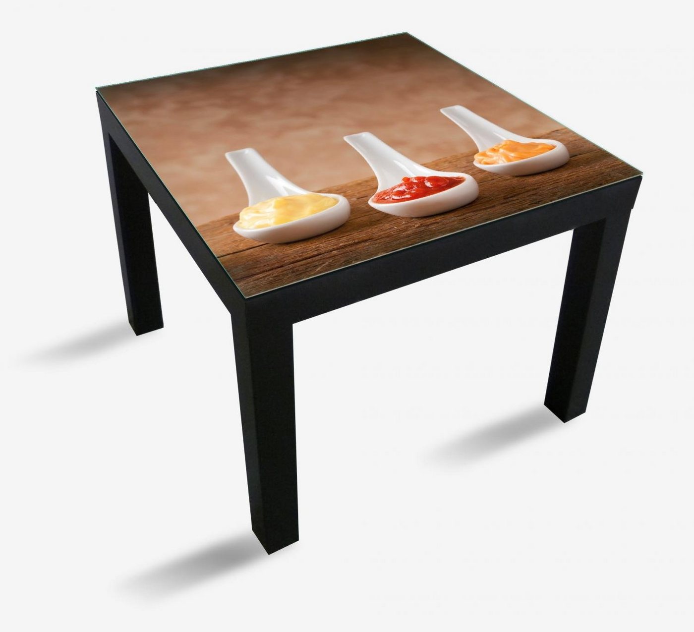 Wallario Tischplatte Verschieden Soßen auf Keramiklöffeln (1 St), für Ikea Lack Tisch geeignet von Wallario