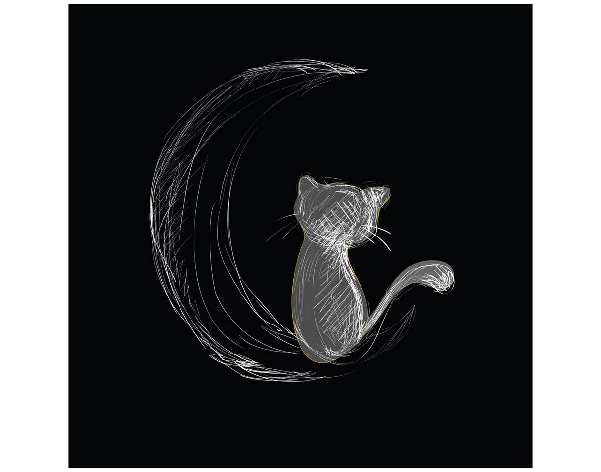 Wallario Tischplatte Katze sitzt auf dem Mond - illustriert in weiß auf schwarz (1 St), für Ikea Lack Tisch geeignet von Wallario