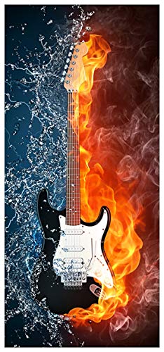 Wallario Türfolie Türposter Selbstklebende Türtapete Motiv Feuer-Wasser-Gitarre - 93 x 205 cm in Premium-Qualität: Abwischbar, Brillante Farben, rückstandsfrei zu entfernen von Wallario