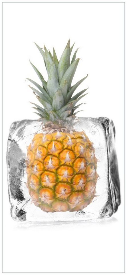 Wallario Türtapete Ananas in Eiswürfel - Eiskaltes Obst, glatt, ohne Struktur von Wallario