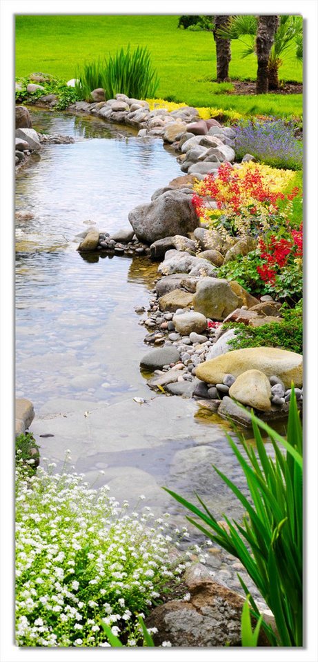 Wallario Türtapete Blumen am Teich, glatt, ohne Struktur von Wallario