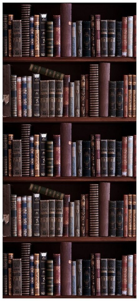 Wallario Türtapete Bücherregal mit alten Büchern, glatt, ohne Struktur von Wallario