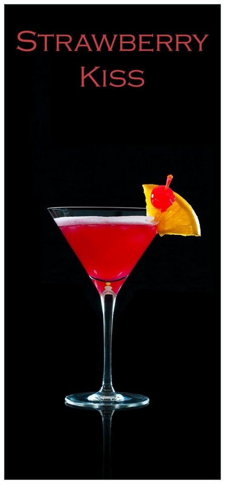 Wallario Türtapete Bunter Cocktail auf schwarz - Strawberry Kiss, glatt, ohne Struktur von Wallario