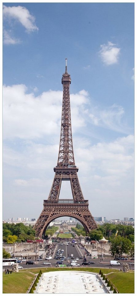 Wallario Türtapete Eiffelturm in Paris, glatt, ohne Struktur von Wallario
