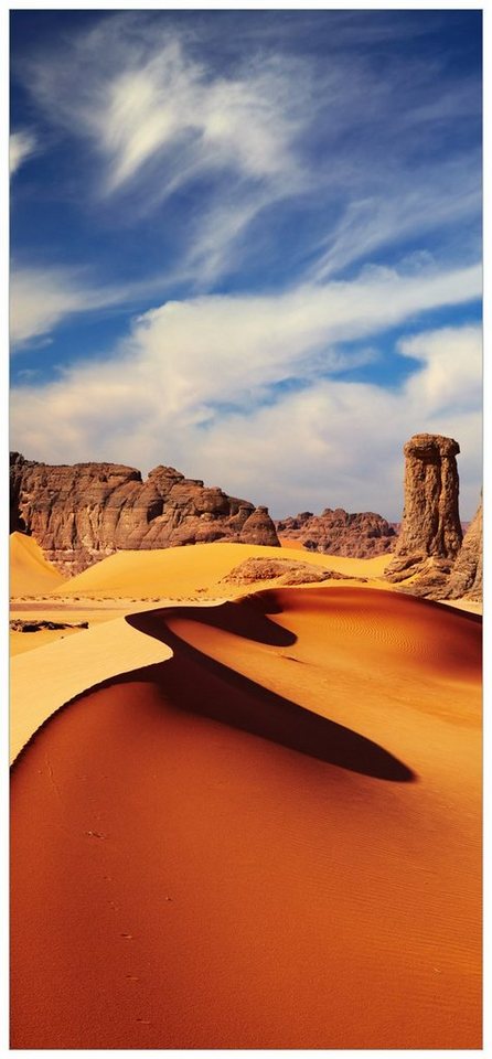 Wallario Türtapete Felsen und Sand in der Sahara Wüste, glatt, ohne Struktur von Wallario