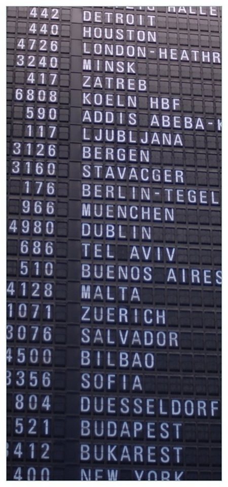 Wallario Türtapete Flughafen Abflugtafel, glatt, ohne Struktur von Wallario