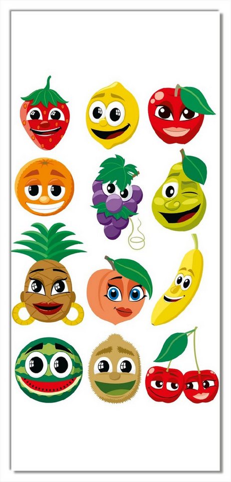 Wallario Türtapete Obst-Smilies im Comic-Stil - Lustige Früchte, glatt, ohne Struktur von Wallario