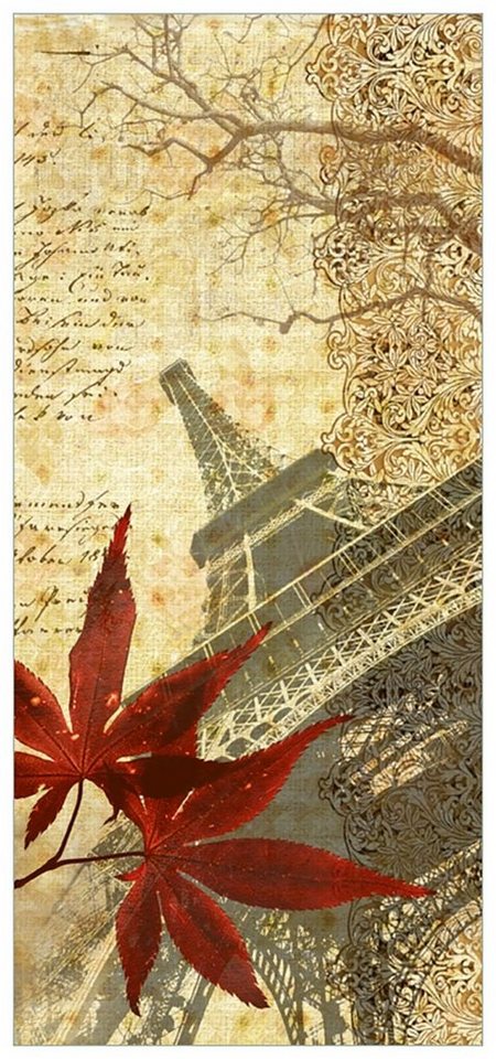 Wallario Türtapete Paris Design - Eiffelturm im Herbst, glatt, ohne Struktur von Wallario