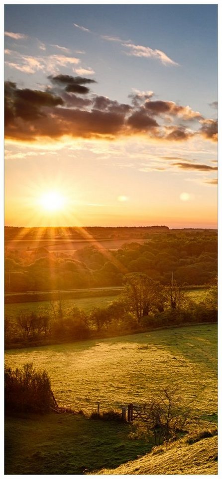 Wallario Türtapete Schlosspanorama in England bei Sonnenaufgang, glatt, ohne Struktur von Wallario