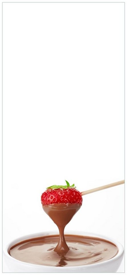 Wallario Türtapete Schoko-fondue mit Erdbeer am Stiel, glatt, ohne Struktur von Wallario