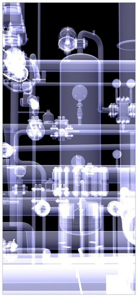 Wallario Türtapete Transparente Maschine unter Röntgen mit Zahnrädern und Rohren, glatt, ohne Struktur von Wallario