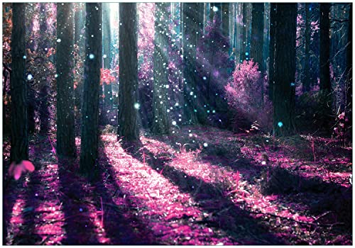 Wallario Vliestapete Fototapete Fantasie im Wald - Pinke Blumen in der Sonne - Wandtapete Größe: 350 x 245 cm von Wallario