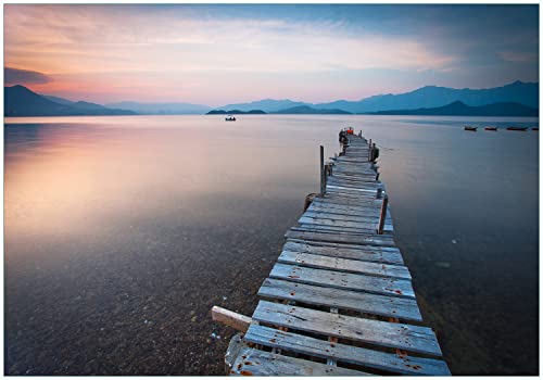 Wallario Vliestapete Fototapete Steg am See- Idylle bei Sonnenuntergang - Wandtapete Größe: 300 x 210 cm von Wallario