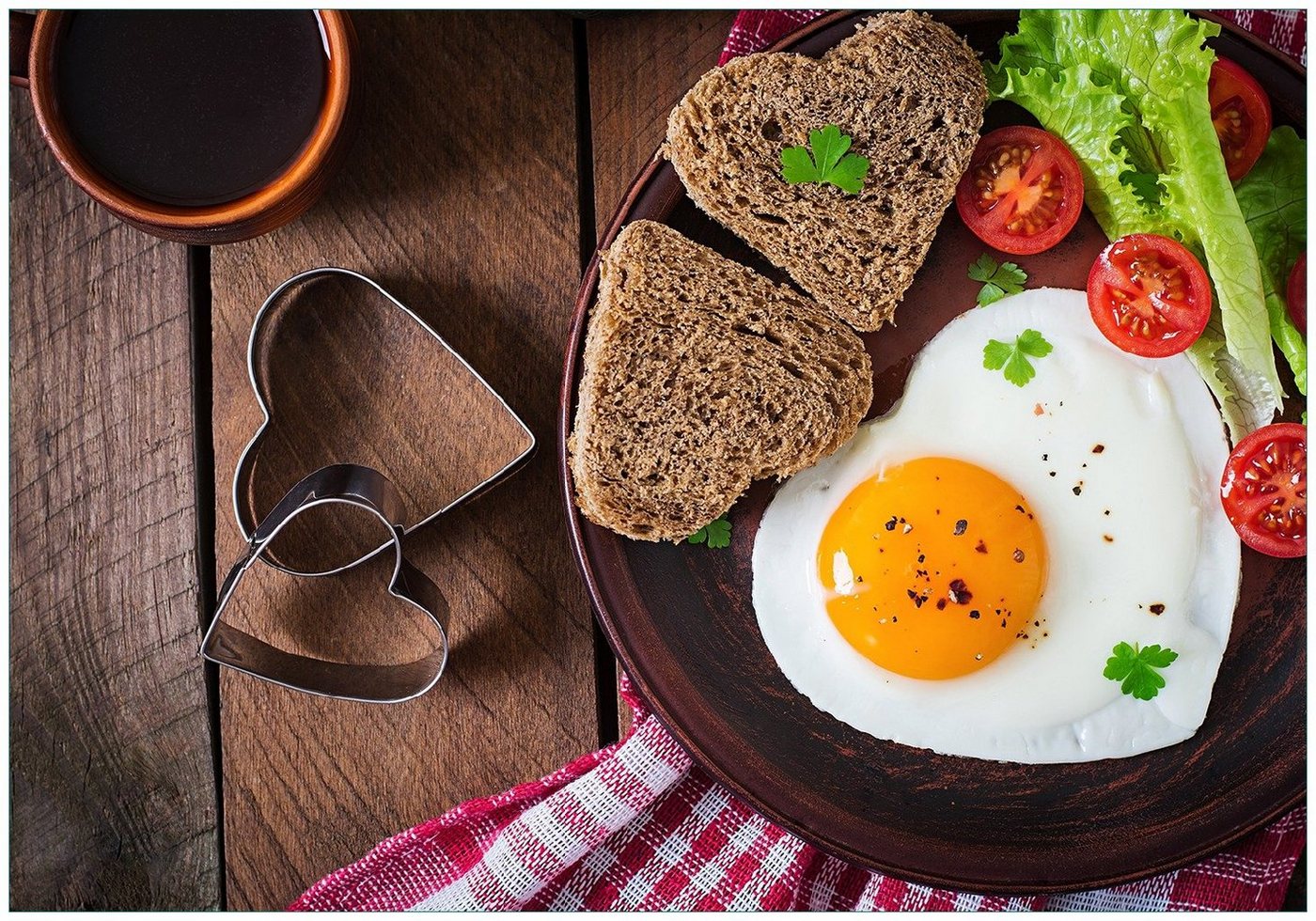 Wallario Vliestapete Frühstück mit Liebe serviert, Seidenmatte Oberfläche, hochwertiger Digitaldruck, in verschiedenen Größen erhältlich von Wallario