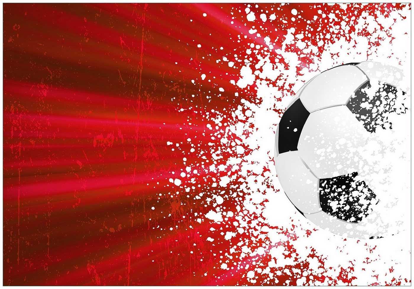 Wallario Vliestapete Fußball - Splashing Design in rot, Seidenmatte Oberfläche, hochwertiger Digitaldruck, in verschiedenen Größen erhältlich von Wallario