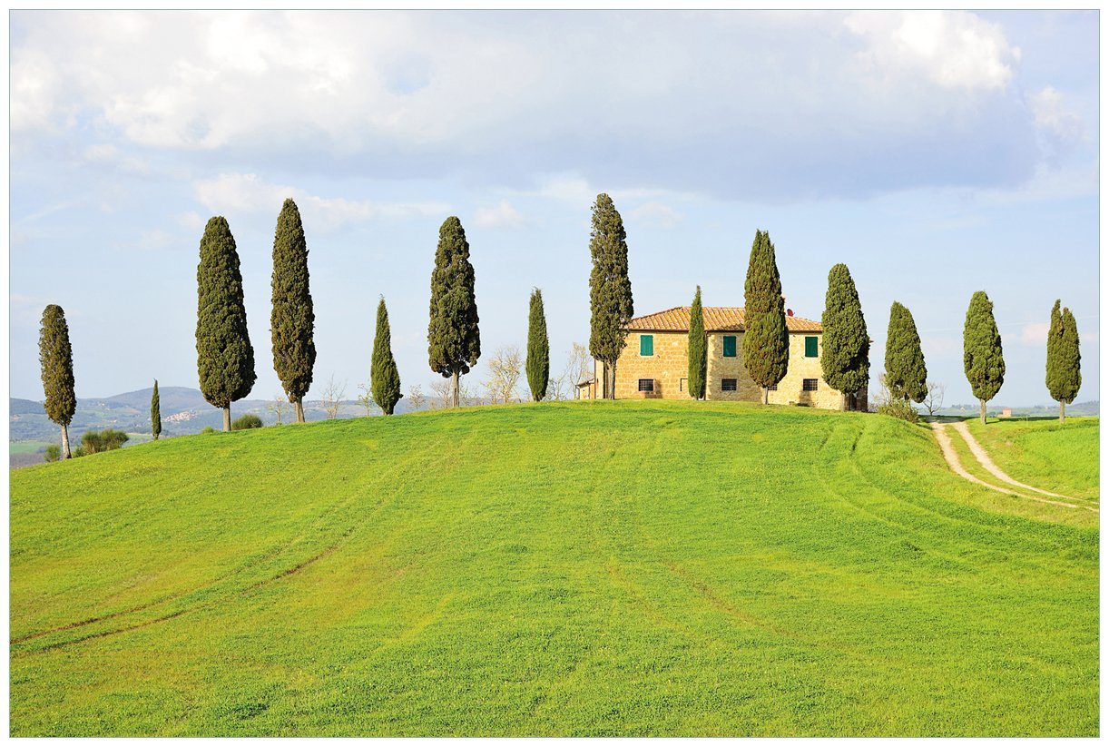 Wallario Vliestapete Villa auf einem Hügel in der Toskana, seidenmatte Oberfläche von Wallario