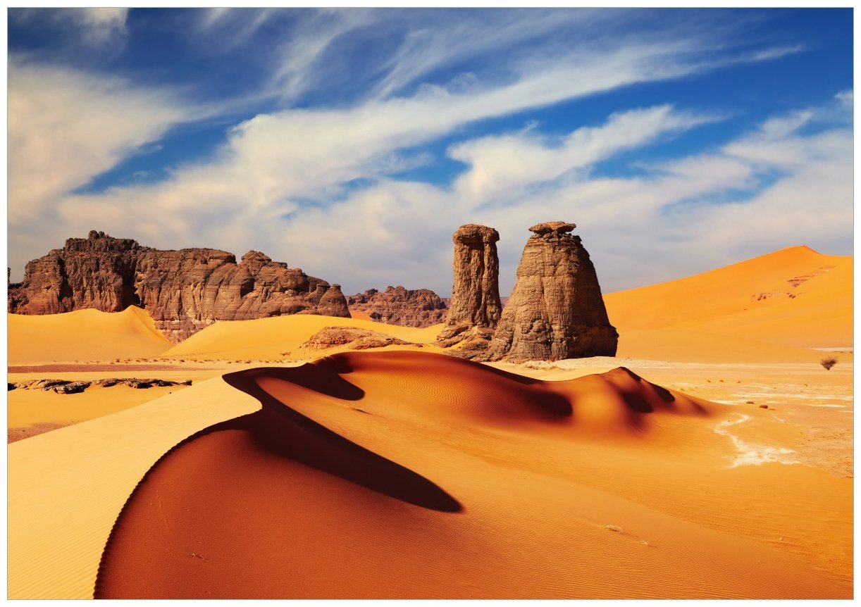 Wallario Wandbild, Felsen und Sand in der Sahara Wüste, in verschiedenen Ausführungen von Wallario
