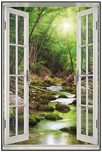 Wallario Wandbild - Fluss im Wald in Premiumqualität, Poster mit schwarzem Rahmen, Größe: 61 x 91,5 cm mit Fenster-Illusion Wallario Wandbild - Fluss im Wald in Premiumqualität, Poster mit schwarzem Rahmen, Größe: 61 x 91,5 cm mit Fenster-Illusion von Wallario