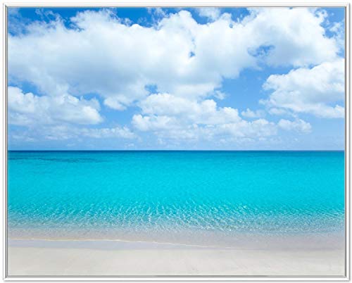 Wallario Wandbild - Sandstrand und blaues Meer in Premiumqualität, Poster mit weißem Rahmen, Größe: 40 x 50 cm von Wallario