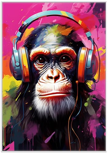 Wallario Wandbild - Schimpanse mit ernstem Blick in Premiumqualität, Poster mit weißem Rahmen, Größe: 70 x 100 cm von Wallario