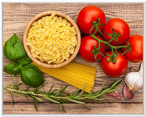 Wallario Wandbild - Spaghetti mit Tomaten, Knoblauch und Basilikum in Premiumqualität, Poster mit weißem Rahmen, Größe: 40 x 50 cm Wallario Wandbild - Spaghetti mit Tomaten, Knoblauch und Basilikum in Premiumqualität, Poster mit weißem Rahmen, Größe: 40 x 50 cm von Wallario