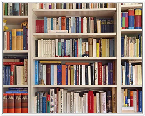 Wallario Wandbild - Weißes Bücherregal mit unterschiedlichen Büchern in Premiumqualität, Poster mit weißem Rahmen, Größe: 40 x 50 cm von Wallario