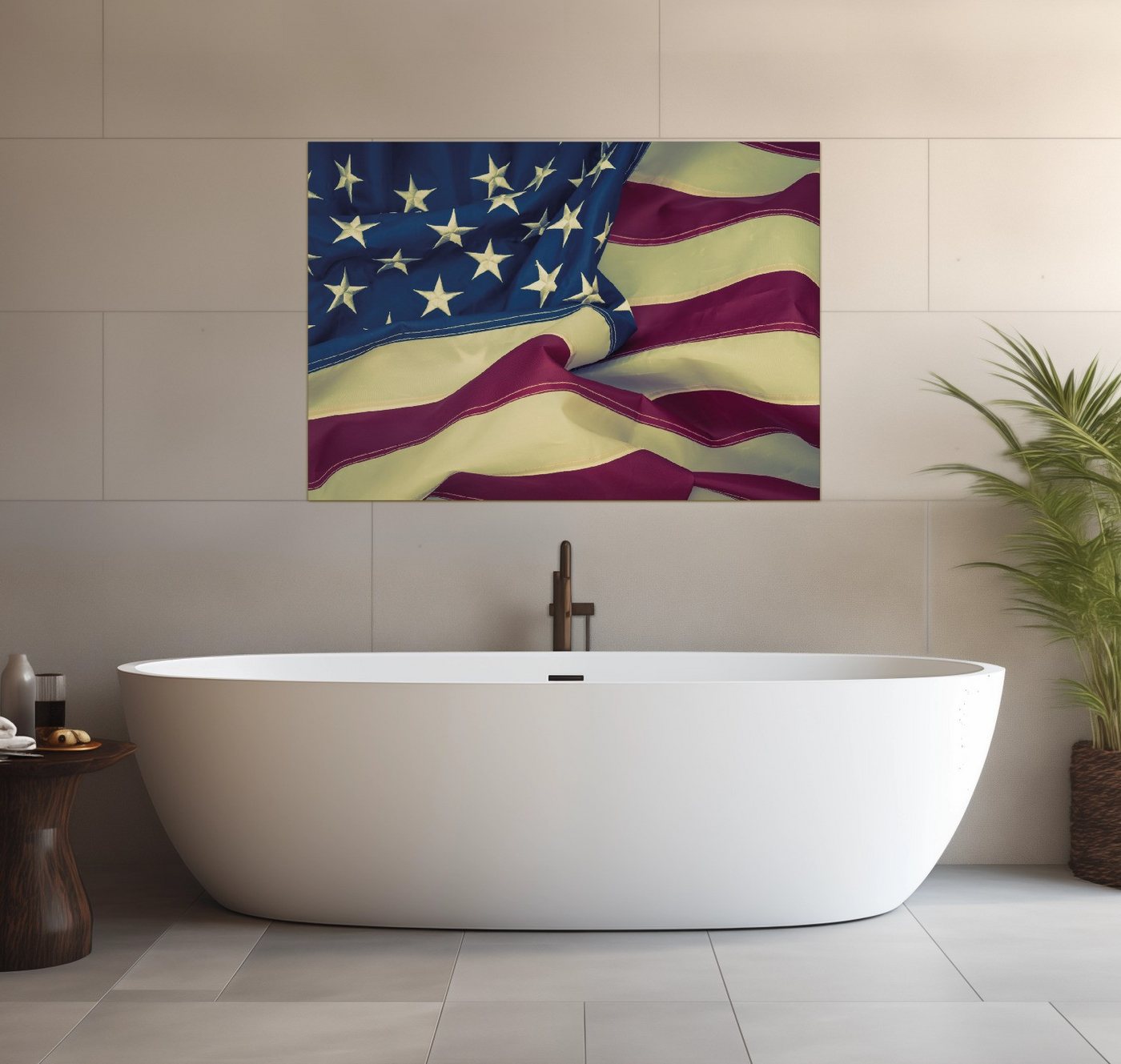 Wallario Wandfolie, Amerikanische Flagge im Wind, wasserresistent, geeignet für Bad und Dusche von Wallario