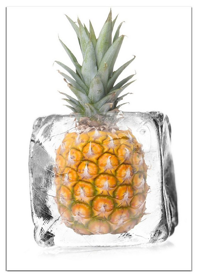 Wallario Wandfolie, Ananas in Eiswürfel - Eiskaltes Obst, wasserresistent, geeignet für Bad und Dusche von Wallario