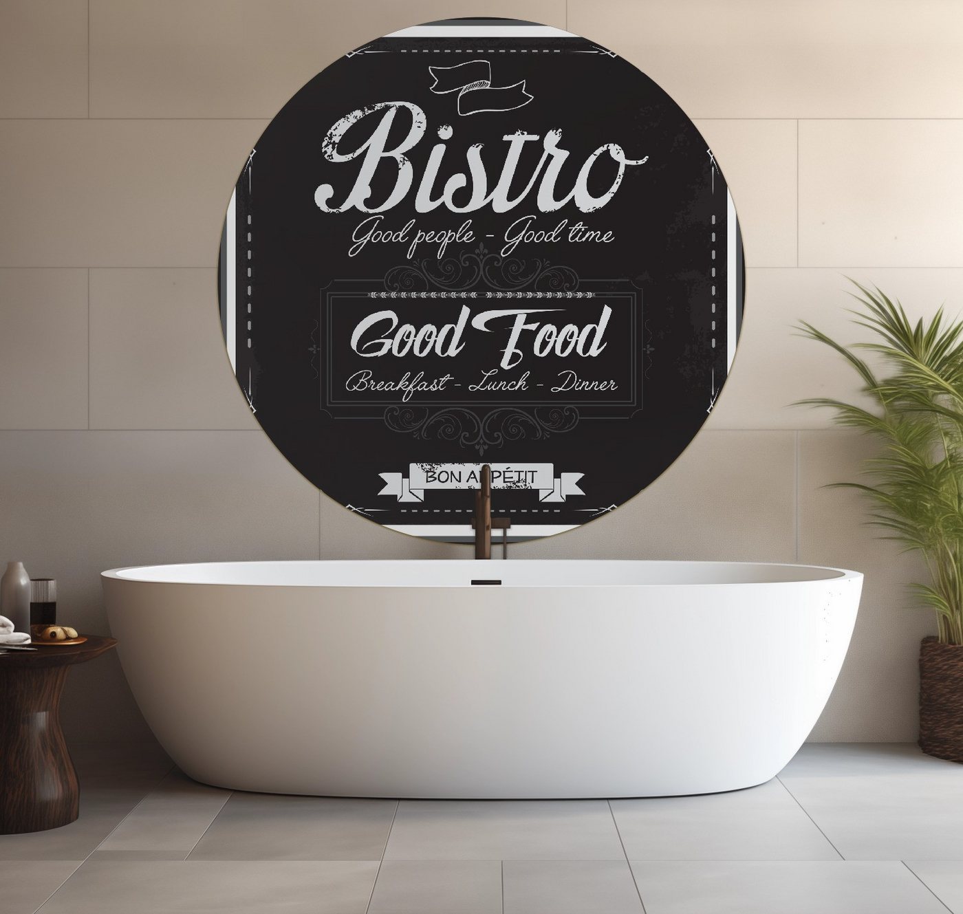 Wallario Wandfolie, Bistro-Design in schwarz-weiß, wasserresistent, geeignet für Bad und Dusche von Wallario