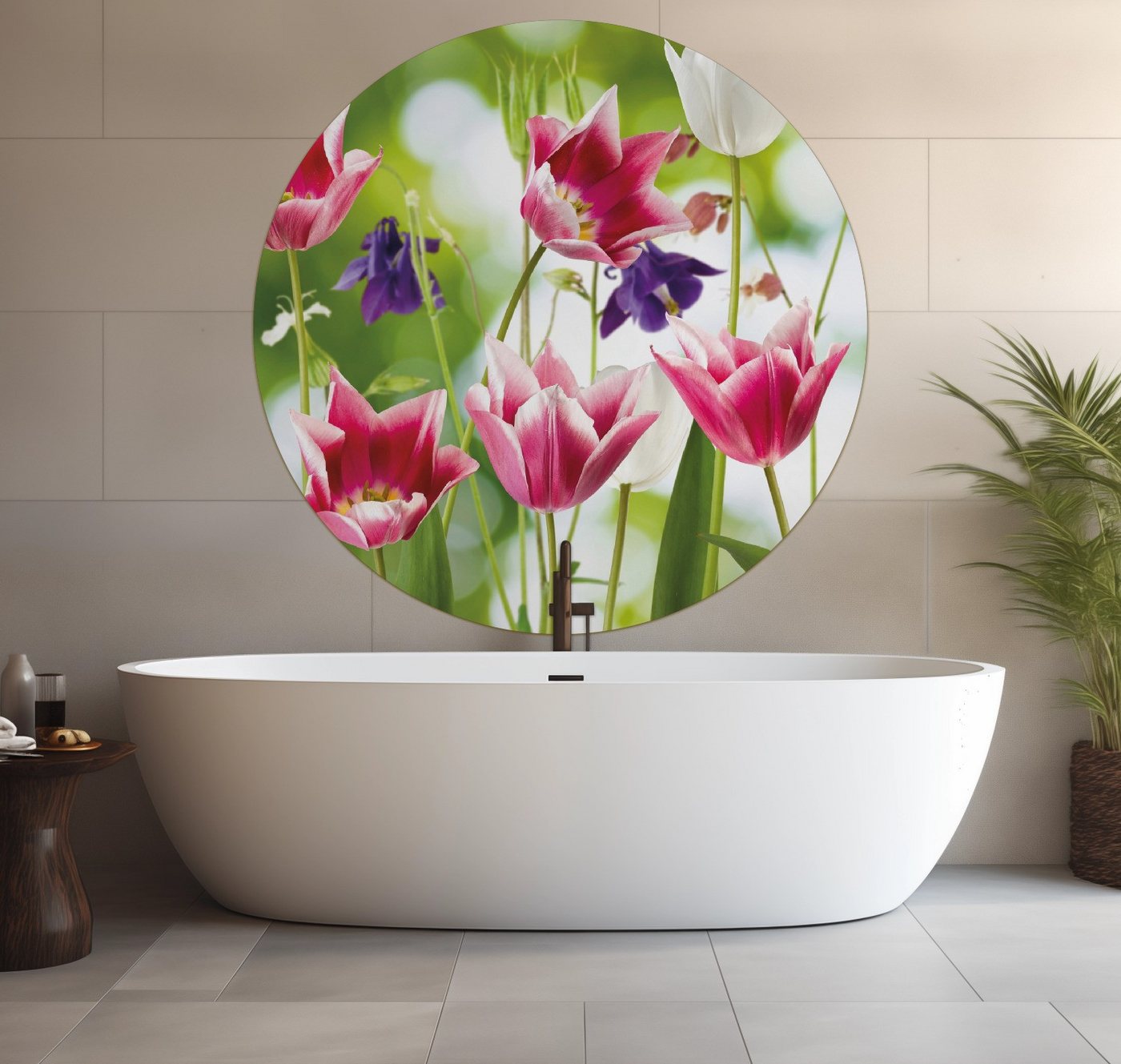 Wallario Wandfolie, Blühende Blumen im Frühling in pink und weiß, wasserresistent, geeignet für Bad und Dusche von Wallario