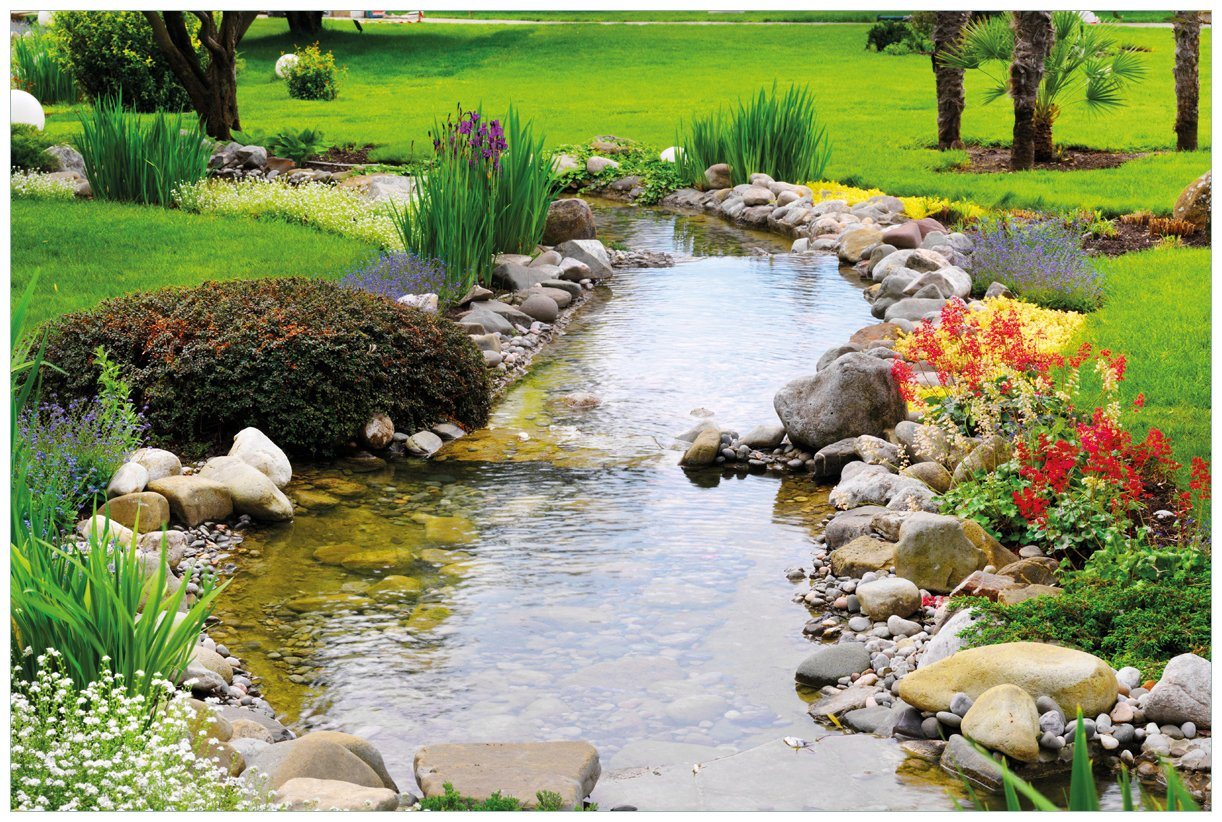 Wallario Wandfolie, Blumen am Teich, in verschiedenen Ausführungen von Wallario